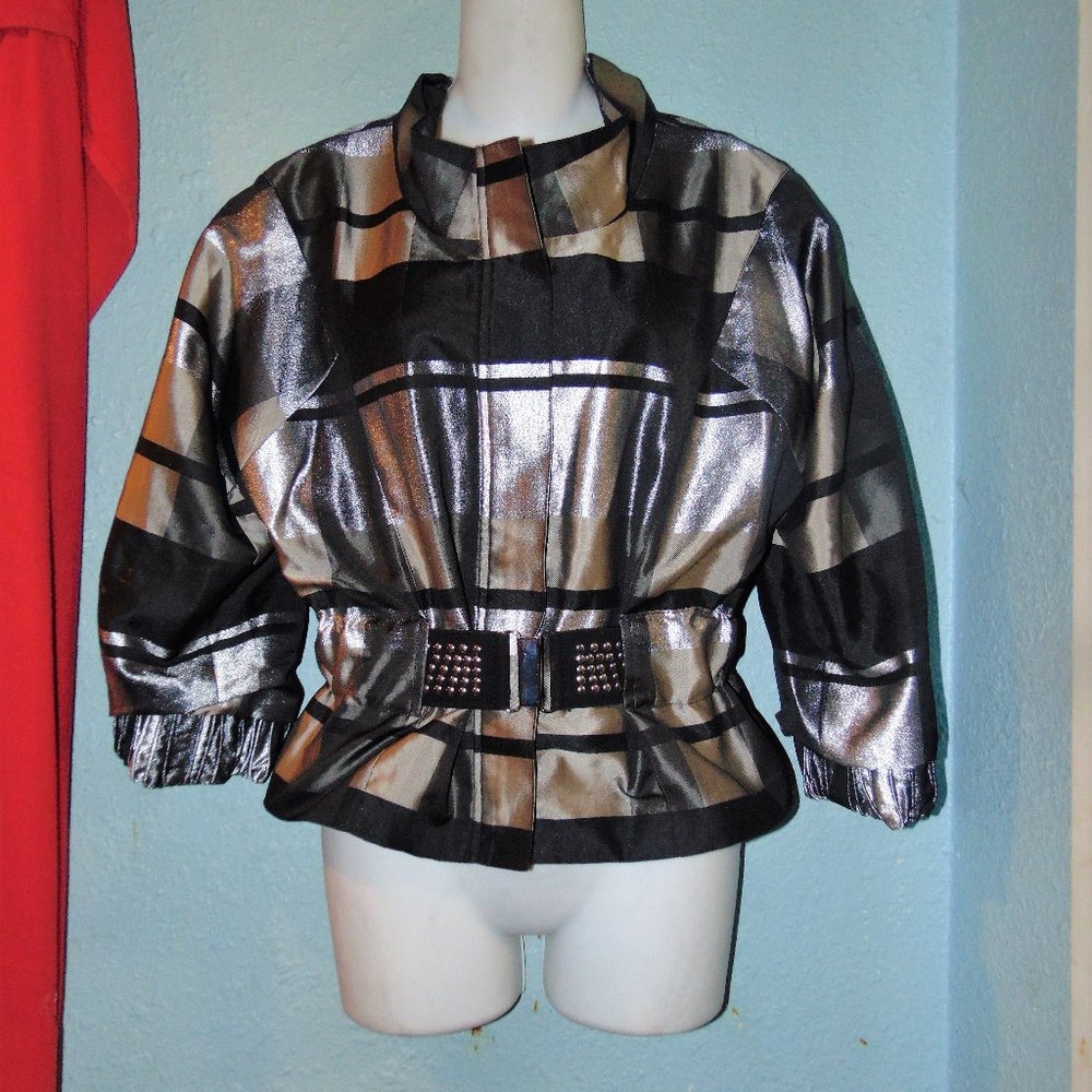 Metallic Silver Colorblock Cropped Jacket